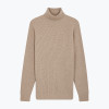 Beige Ribbed Knit Turtleneck Pullover