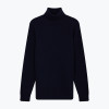 Navy Ribbed Knit Turtleneck Pullover