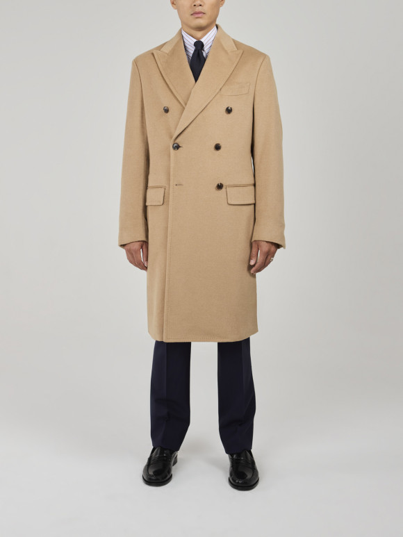 Camel Double-Breasted Wool Coat – 6 Buttons