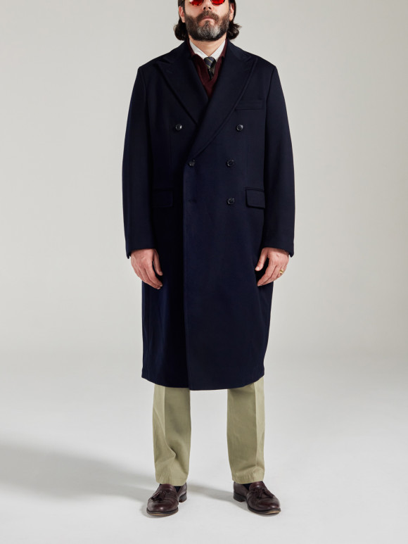 Navy Blue 6 Button Wool Double Breasted Coat