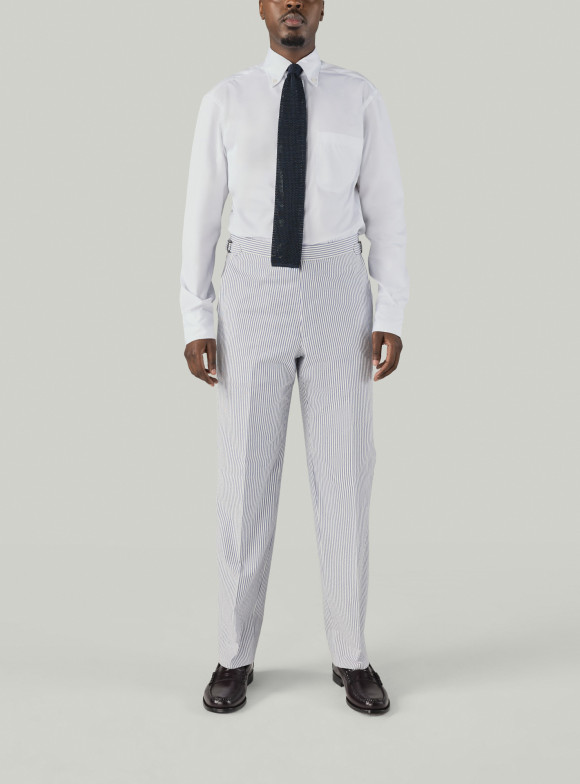 Blue Striped Cotton Seersucker Trousers