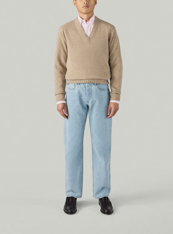 Beige Cashmere V-Neck Pullover