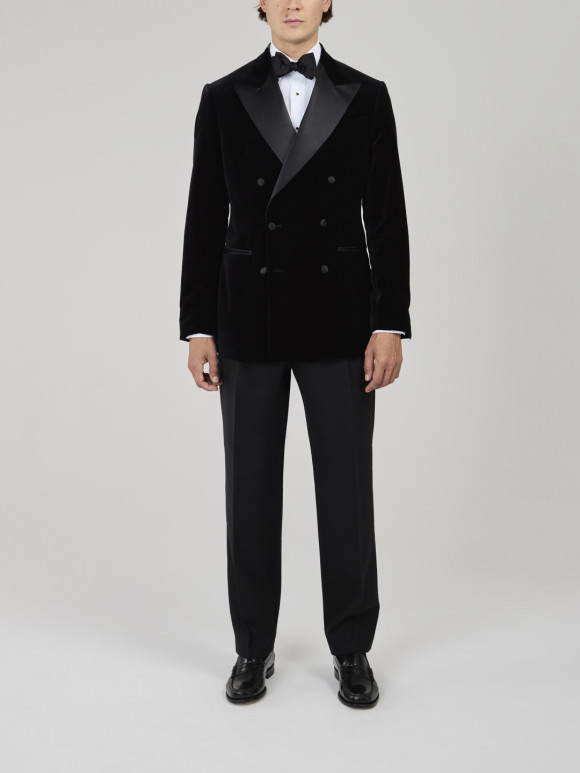 Black Velvet Double-Breasted Tuxedo Jacket