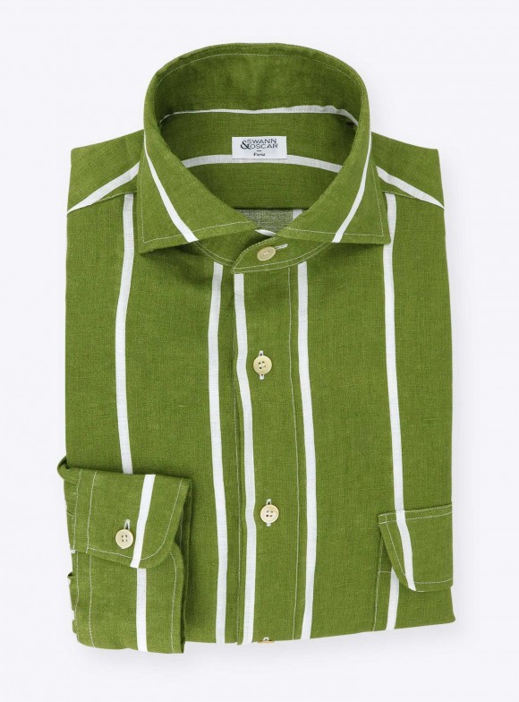 Green Stripes Linen Shirt  