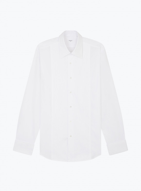 White Pleated Tuxedo Shirt