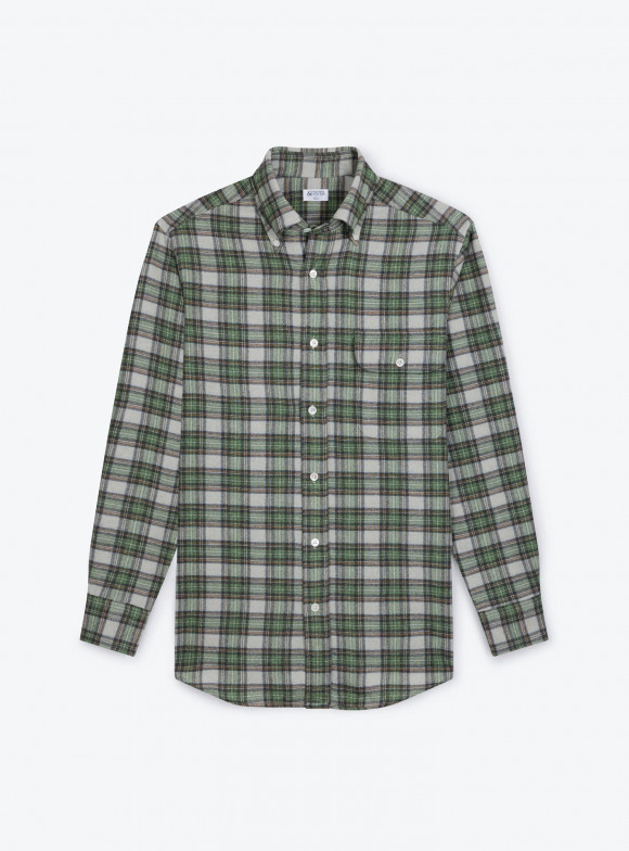 Green Blue Check Pattern Flannel Shirt