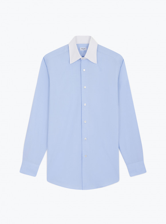 Shirt Poplin Check Pattern Blue
