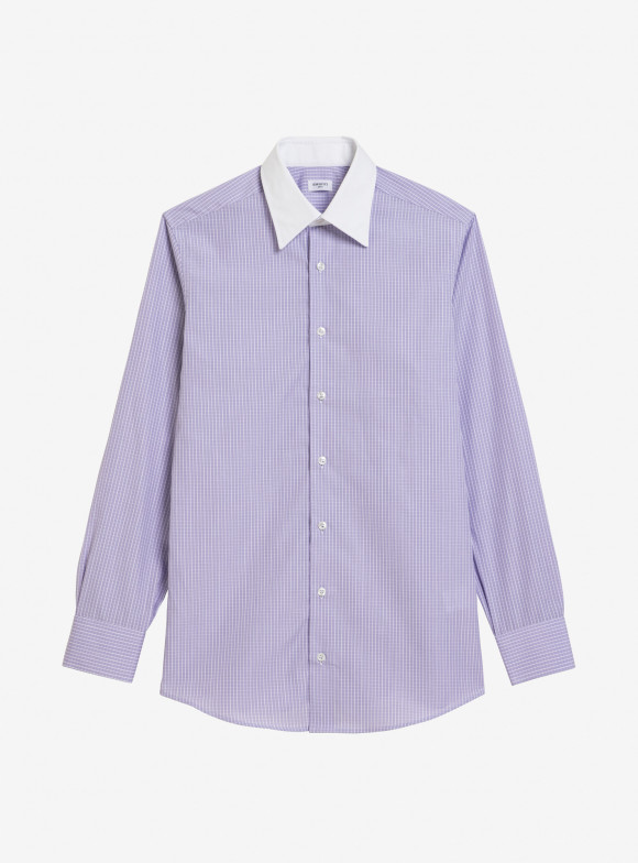 Shirt Poplin Check Pattern Mauve Purple