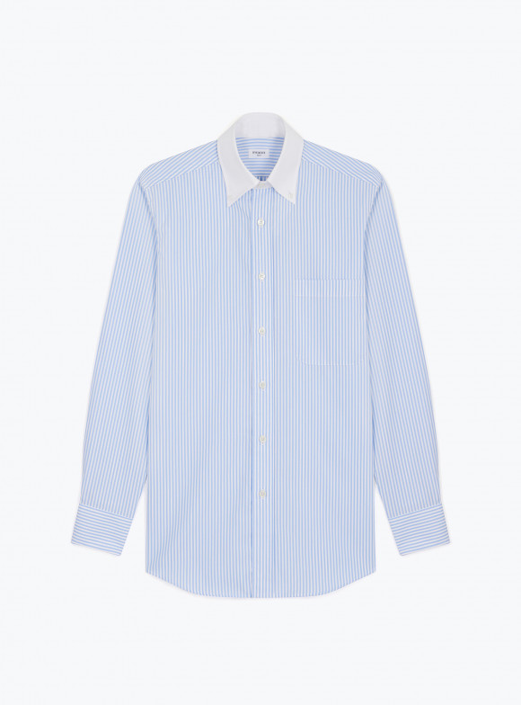 Shirt Poplin Stripes Blue White Collar