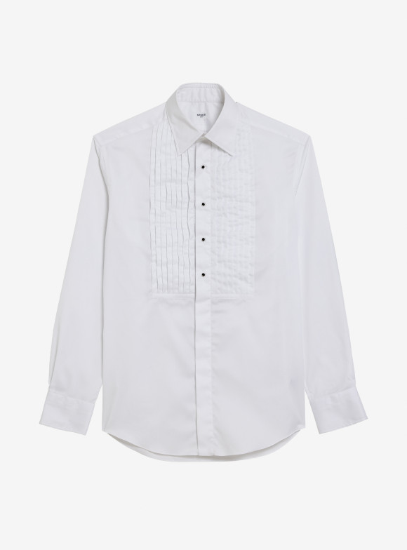 White Poplin Shirt Pleated Front 