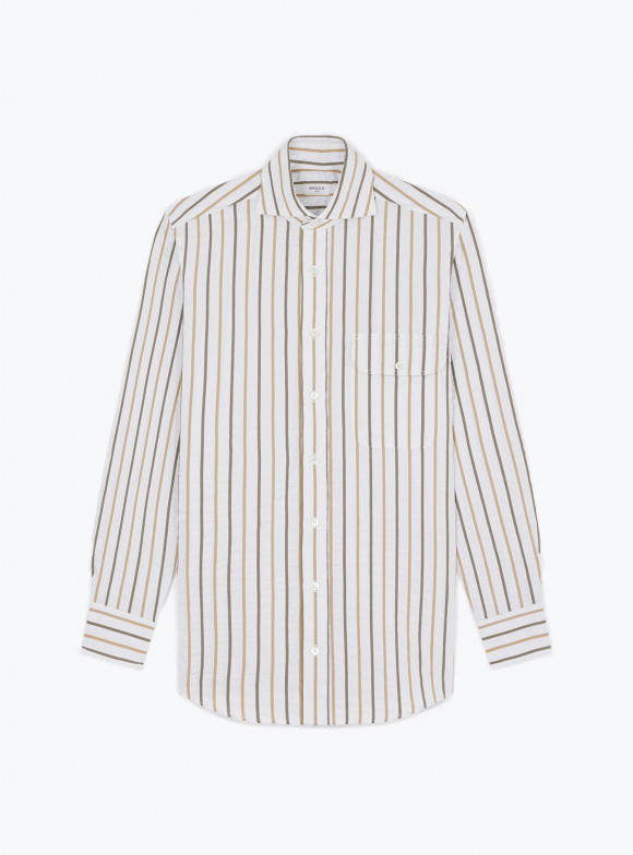 Shirt Seersucker Stripes Brown Beige
