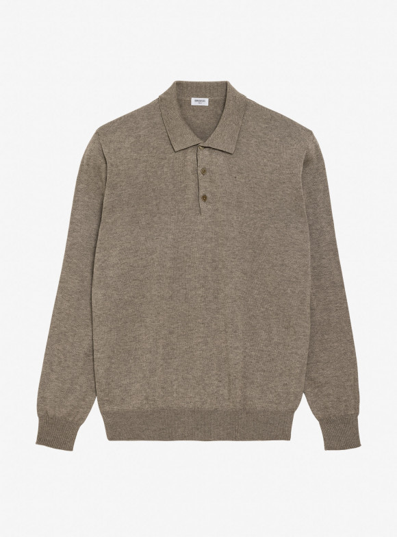 Taupe cashmere cotton polo shirt