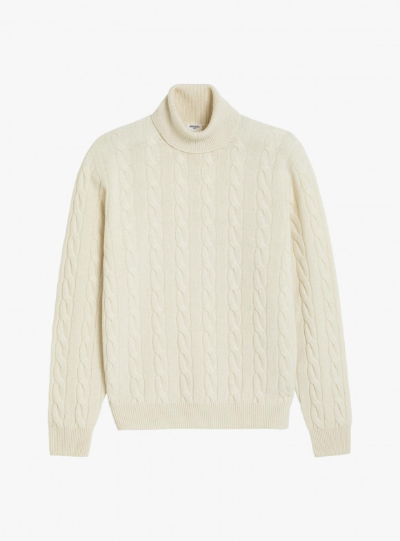Ecru Cable-Knit Roll Neck Jumper