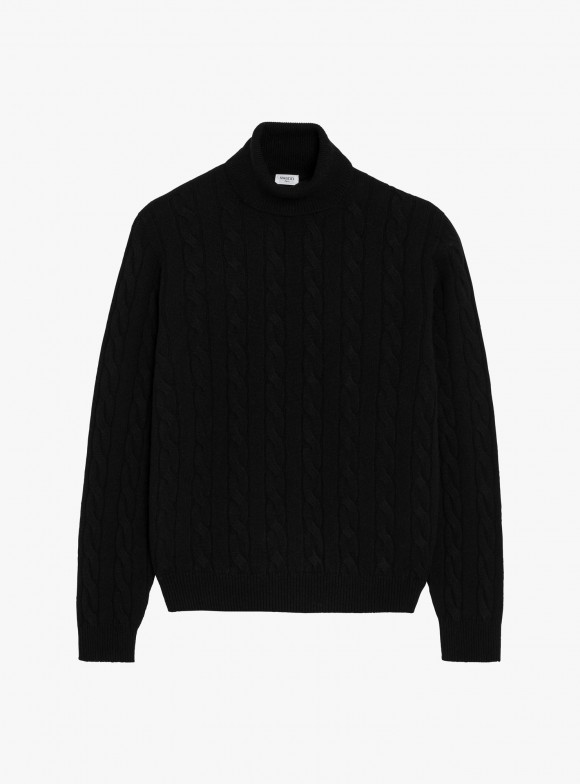 Black Cable-Knit Roll Neck Jumper