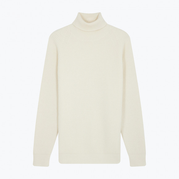 Ecru Ribbed Knit Turtleneck Pullover