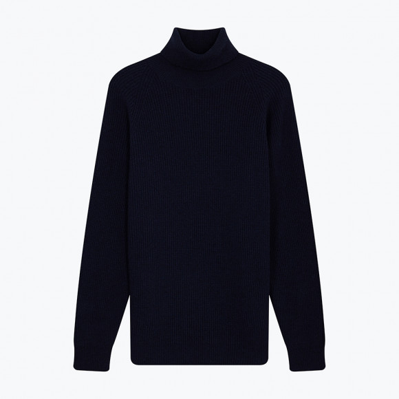 Navy Ribbed Knit Turtleneck Pullover