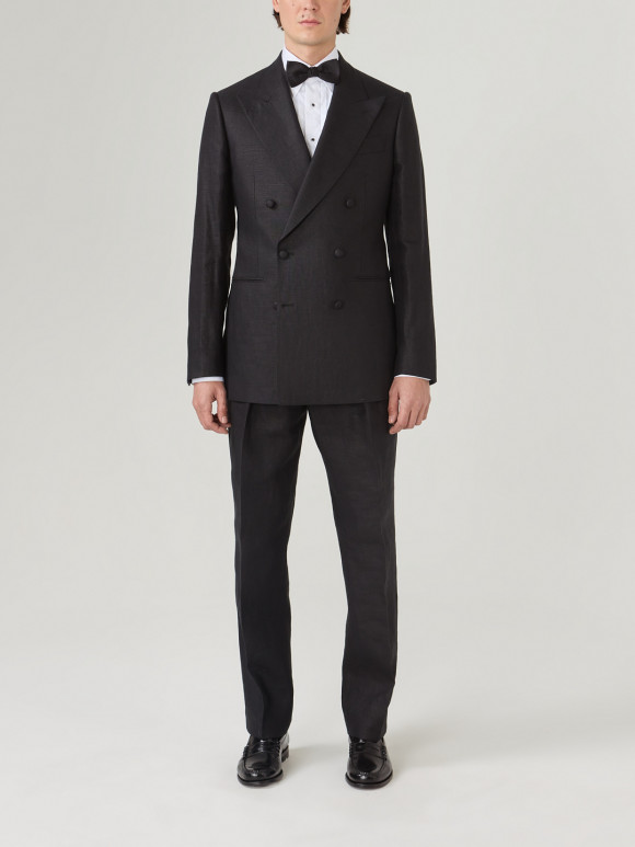 Black Linen Double-breasted Tuxedo