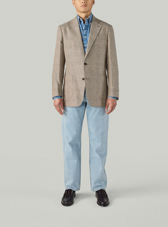 Beige Prince of Wales Linen Jacket