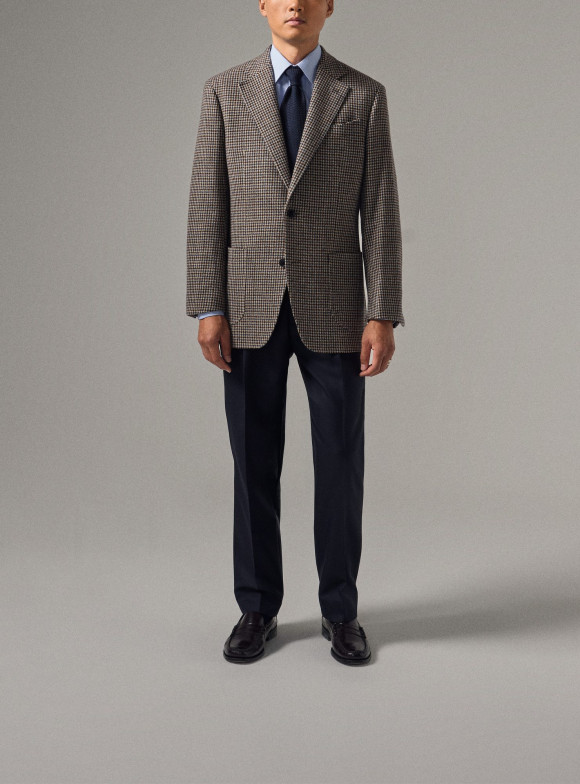 Beige & Navy Gun Club Check Tweed Jacket