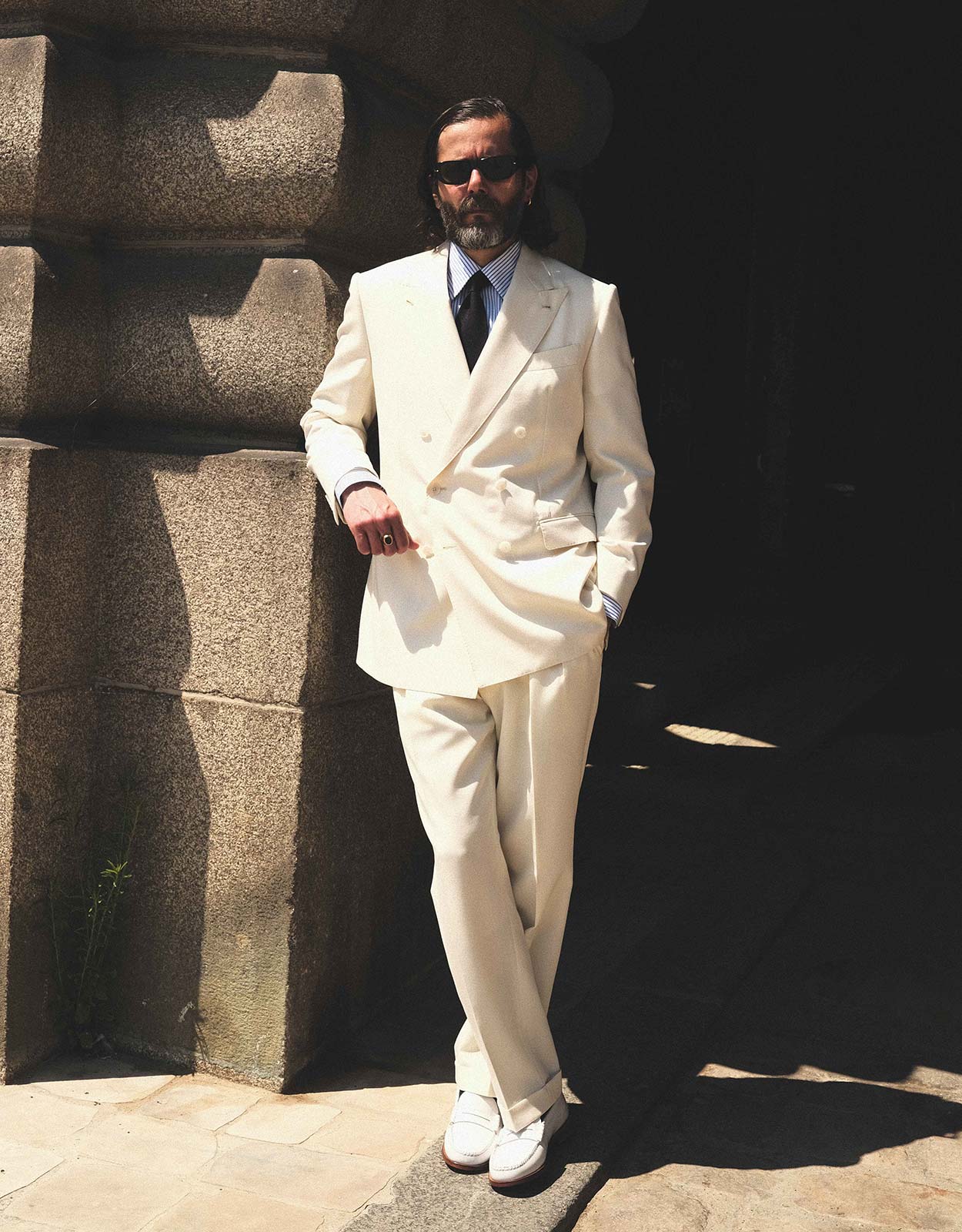 Ecru Double-Breasted Suit