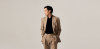 Beige double-breasted suit in summer gabardine