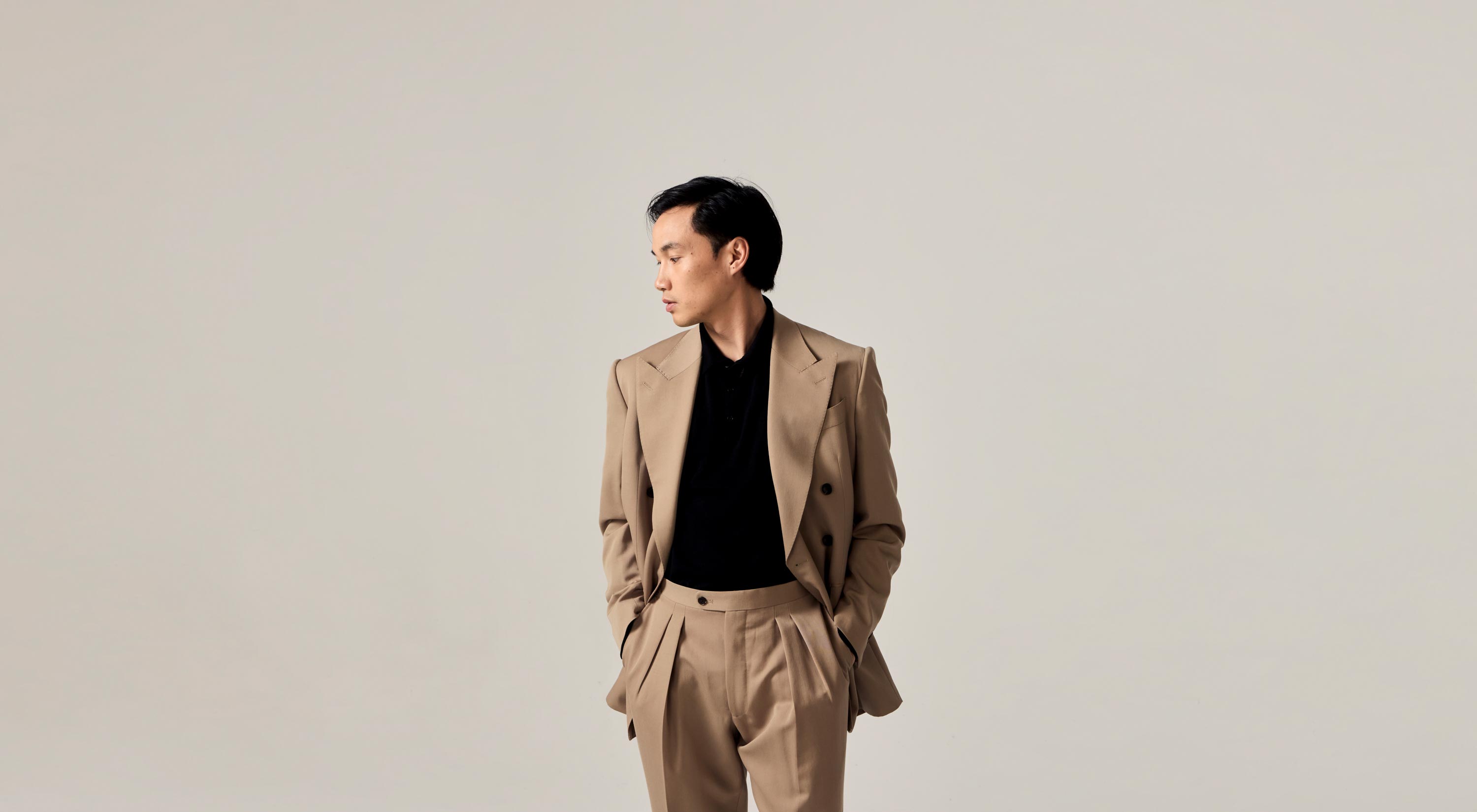 Double-breasted suit in summer gabardine