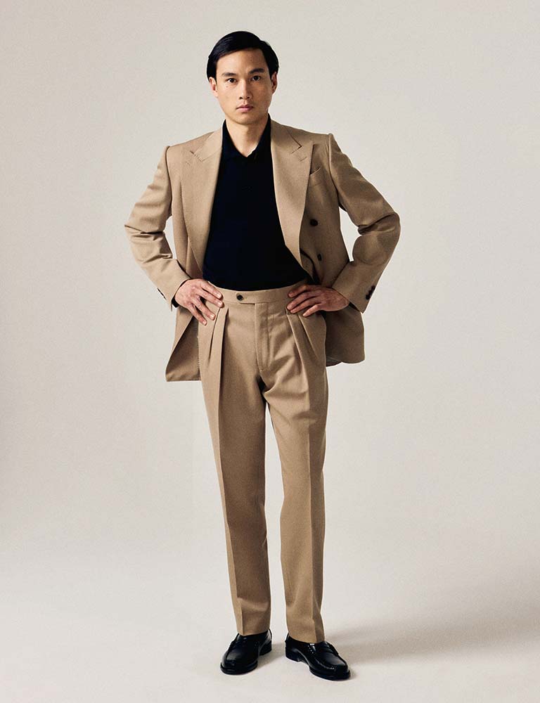 Double-breasted suit in summer gabardine