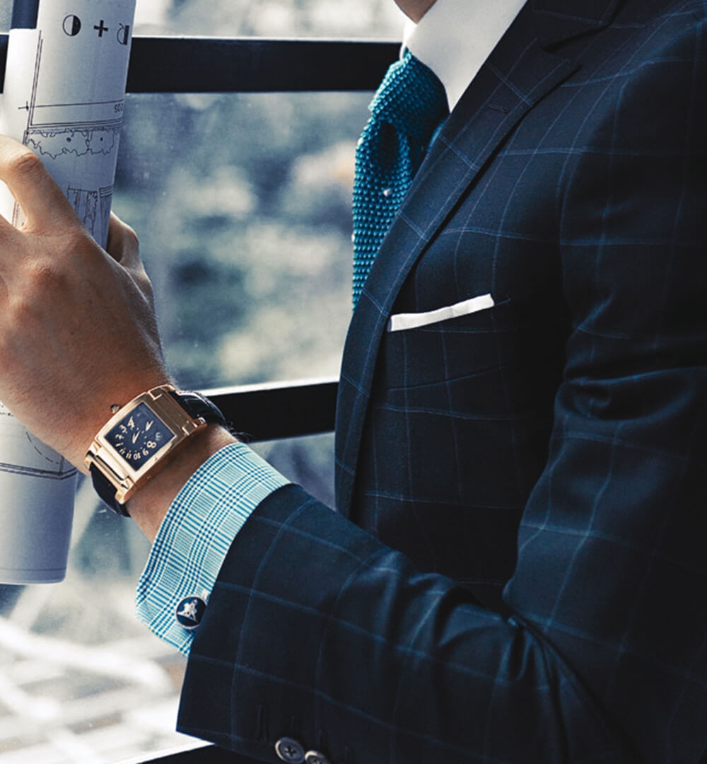 Checked suit and made-to-measure shirt