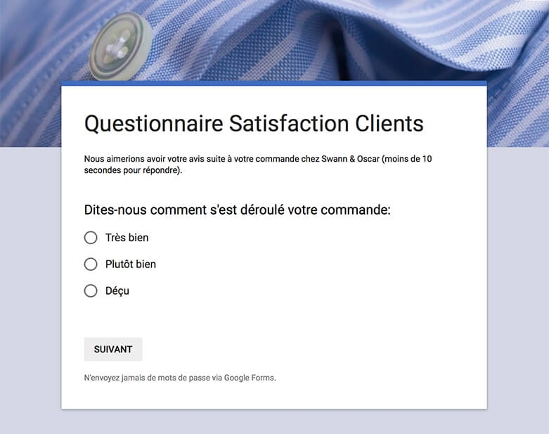 Customer satisfaction survey - Swann shirts